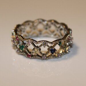ELEGANT MULTICOLOR GEMSTONE SILVER RING
